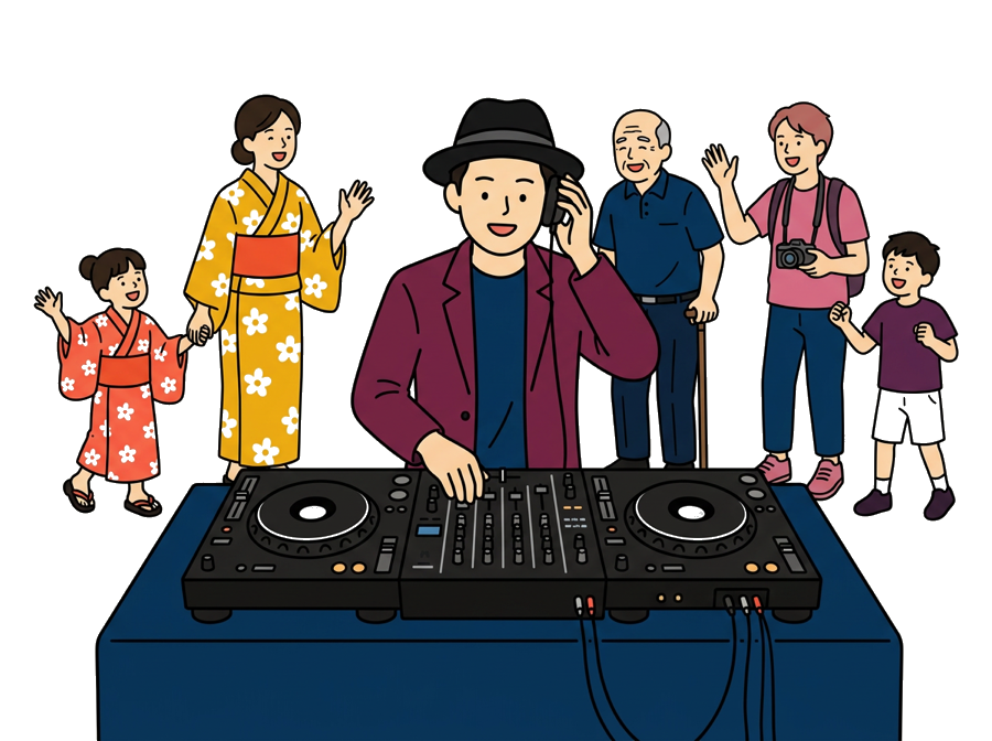 世代の違う来場者が同じ方向を見ている