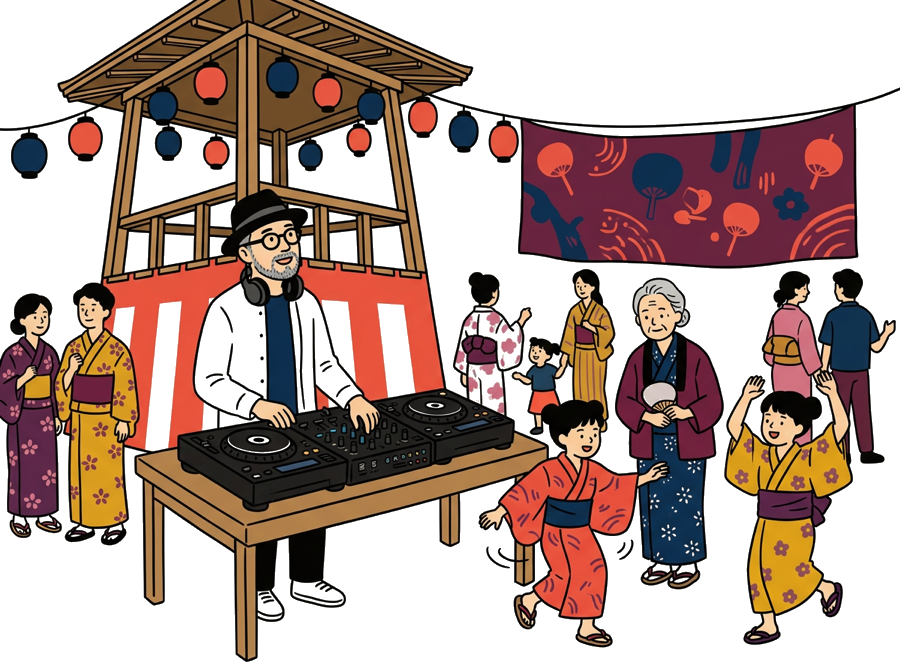 会場を見ながら音を調整するDJ