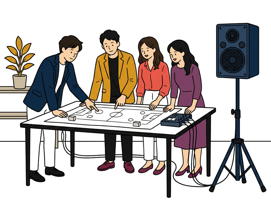 進行表を突き合わせている制作担当と依頼者