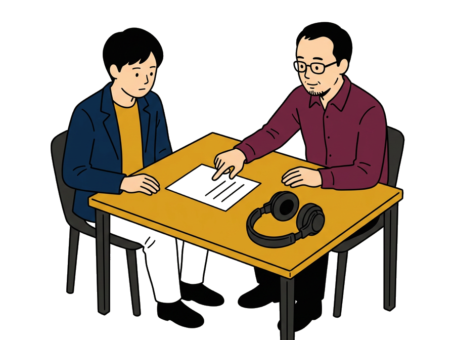 面談で目標と日程を決めている
