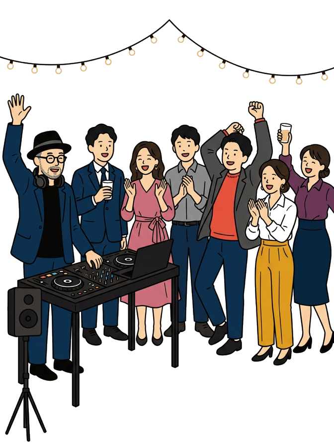 自社の宴会場に音響とDJが入っている様子