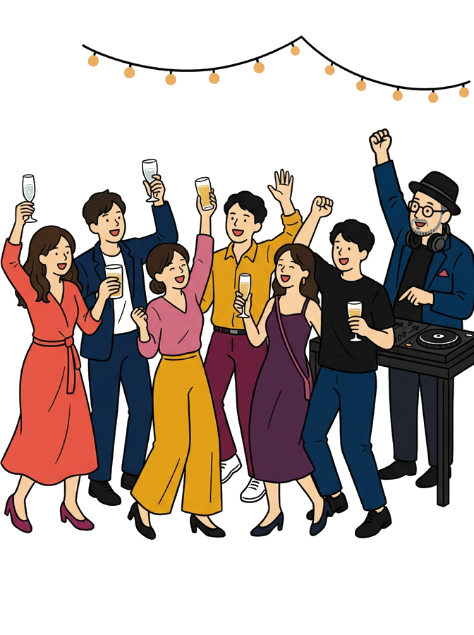 会場の音響につないでDJが立っている様子