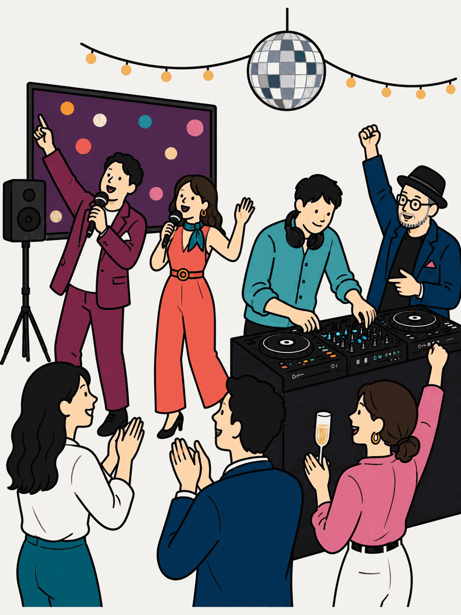 社員が参加して盛り上がる企業イベントのイラスト