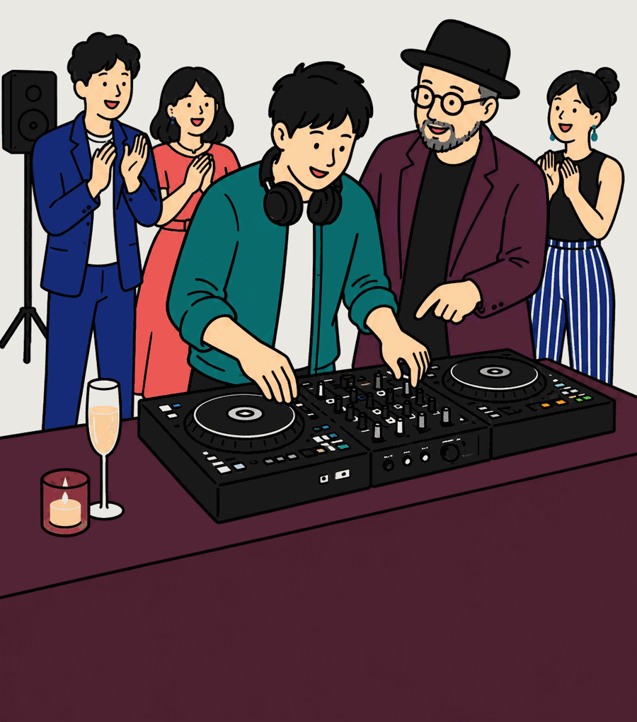 乾杯で盛り上がる結婚式二次会のイラスト